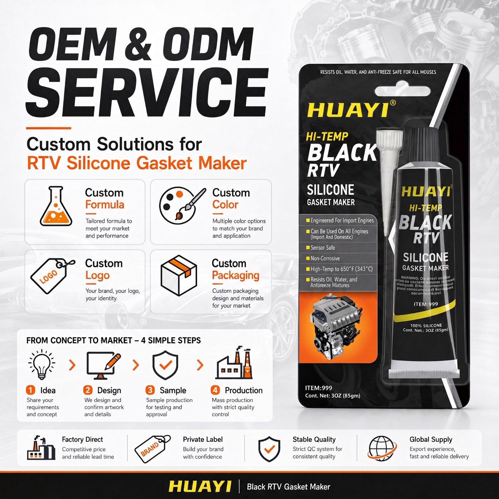 Fast Dry Waterproof Oil Resistant High Temp Automotive RTV Silicone Gasket Maker
